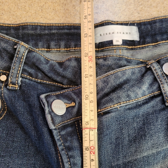 Risen ASYMMETRICAL Straight Leg Dark Blue Denim Jeans Size 2XL - Picture 6 of 7